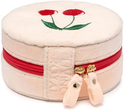 Living Royal Jewelry Travel Case – Portable Box with Mirror and Zipper for Rings, Necklaces, Earrings, Bracelets (Cherry)