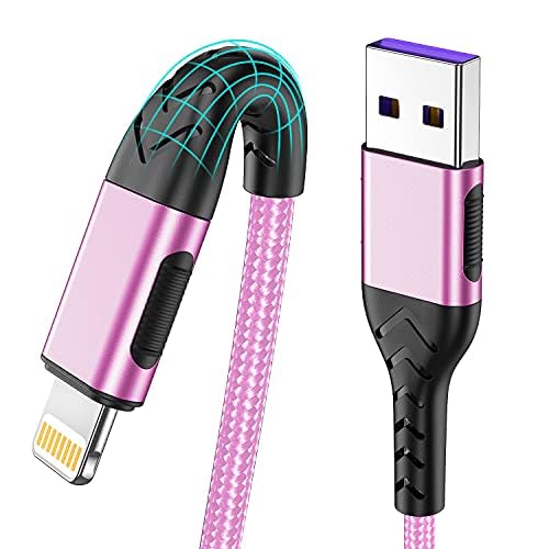 Durcord USB Liightning Charging Cable Compatible with Phone, 10 Foot Length, Pink Color, 3-Pack Fast Charging Cord