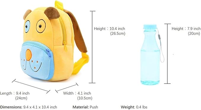 KISSOURBABY 3D Cute Cartoon Little Plush Baby Backpack Baby Toy Bag(Dog)