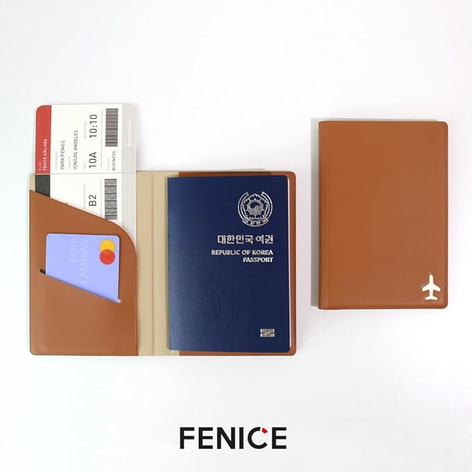 Fenice Plain Simple Passport Cover Holder Wallet Case for Travel Essential RFID Blocking Vegan Leather Waterproof (ORANGE)