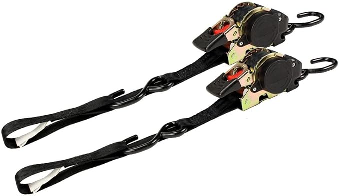 DC Cargo Mall Auto Retractable Ratchet Straps (2-Pack) 1” x 10ft, Heavy Duty, 1,209lb Break Strength – Tie Down Straps for Cargo, Truck, Trailer, Motorcycle, Boat
