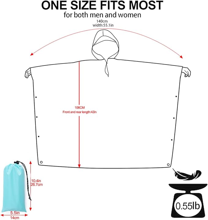 Hooded Rain Poncho for Adult, Waterproof Lightweight Raincoat for Hiking Camping