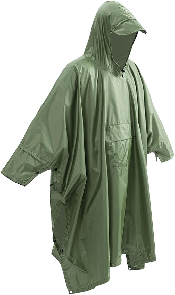 Cosmine Hooded Rain Poncho for Adult with Pocket, Waterproof Lightweight Unisex Raincoat Jacket for Hiking Camping Emergency