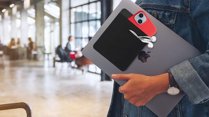2-Pocket Adhesive Pouch for Laptop, Compatible with External 2.5" HDD, SSD, Magic Mouse, USB Cable and More - Black