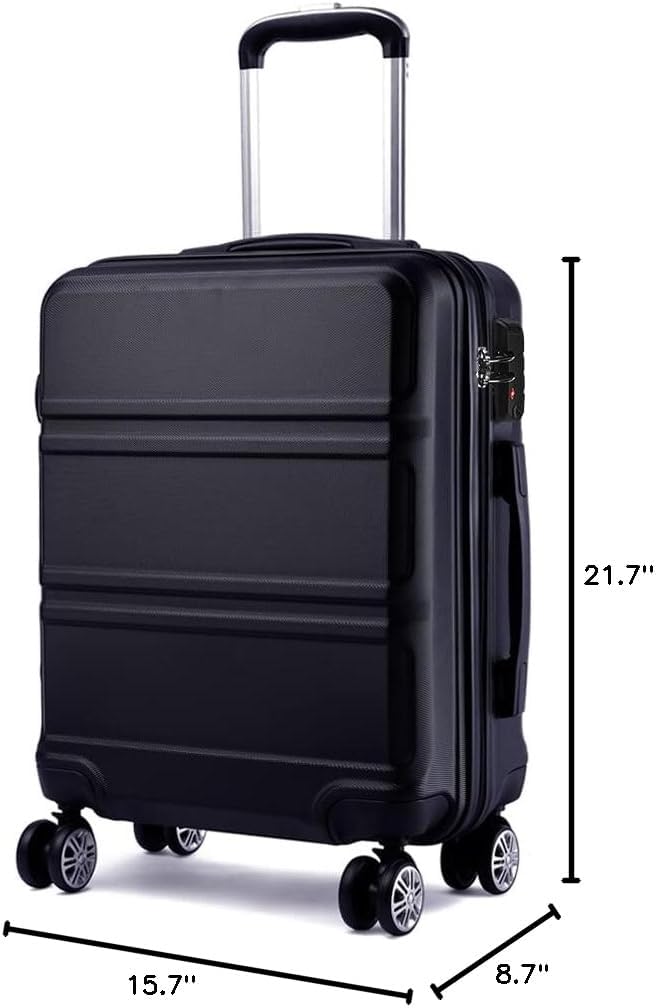 Kono 19" Carry on Luggage with Spinner Wheel TSA Lock, Lightweight PC+ABS Hardside Luggage Durable Small Carry on Suitcase, Black