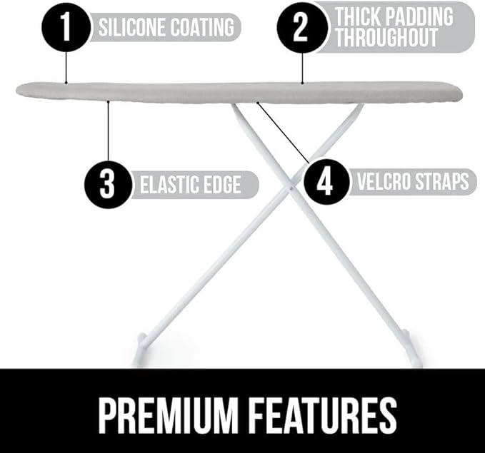 GORILLA GRIP The Original Ironing Board Cover and Pad, Silicone Coating, Thick Scorch Resistant Padding, Heavy Duty Iron Covers Standard Boards, Hook and Loop Fastener Strap, Silver, 15x54