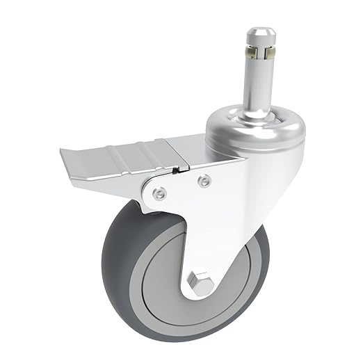 3-Inch Swivel Stem Caster, 7/16-Inch Stem Diameter Rubber Wheel, Heavy Duty TPR Replacement Wheels for Rubbermaid Mop Bucket Cart Grill Casters - 4 Pack (2 Brakes 2 Swivel)