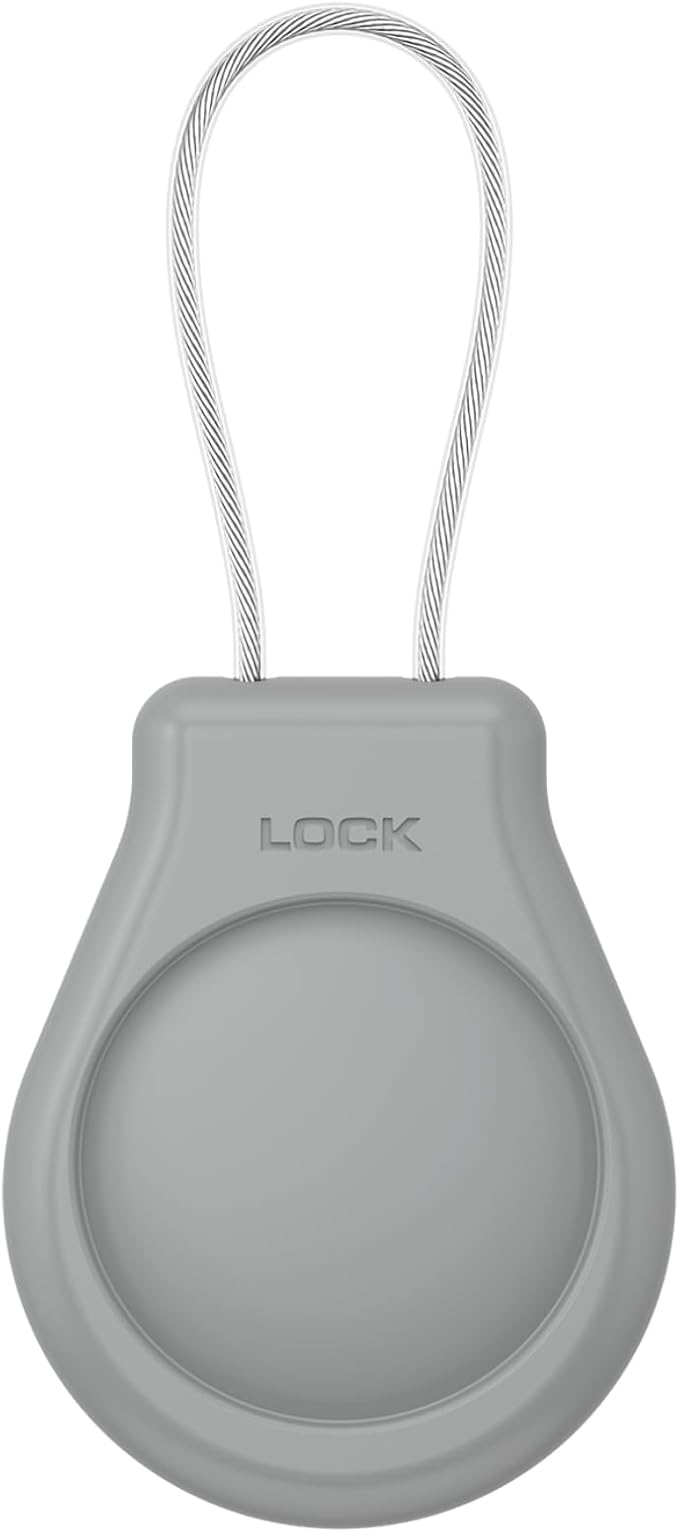 AirTag Holder with Wire Cable Compatible with Apple AirTags, Ultra Durable Anti-Lost Protective Lock Case for Luggage, Key, Backpack (Grey)