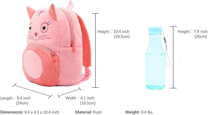 KISSOURBABY Cute Toddler Backpack Toddler Bag Plush Animal Cartoon Mini Travel Bag for Baby Girl Boy 1-4 Years(Cat)