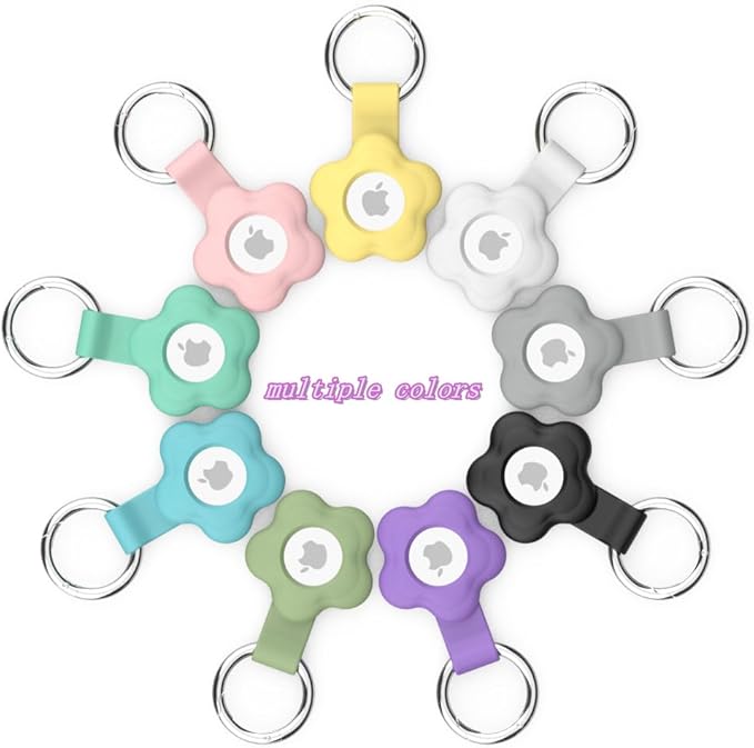 MC Fashion 3 Pack AirTag Holder for AirTag, Cute Flower Soft Silicone Protective Keychain Cover for Kids, Pets, Backpacks (Black+White+Pink)