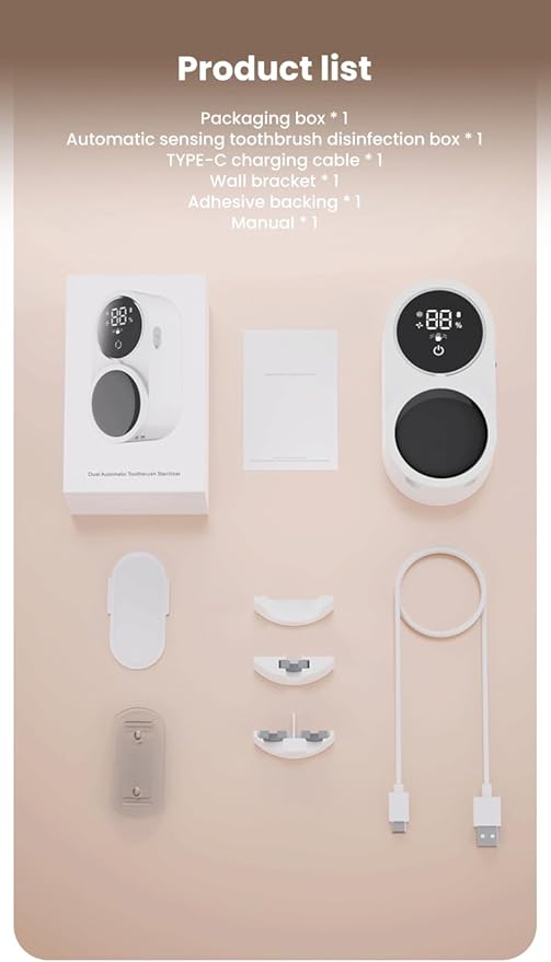 KLUEHOME UV Toothbrush Sanitizer & Holder for Bathroom, LED Smart Screen, Light Cleaning and Air Drying, Mirror Wall Mounted,Fits Most Electric, Manual and Kids’ Toothbrushes