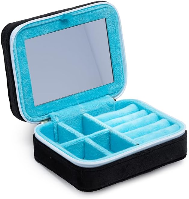 Living Royal Jewelry Travel Case – Portable Box with Mirror and Zipper for Rings, Necklaces, Earrings, Bracelets (Composition)