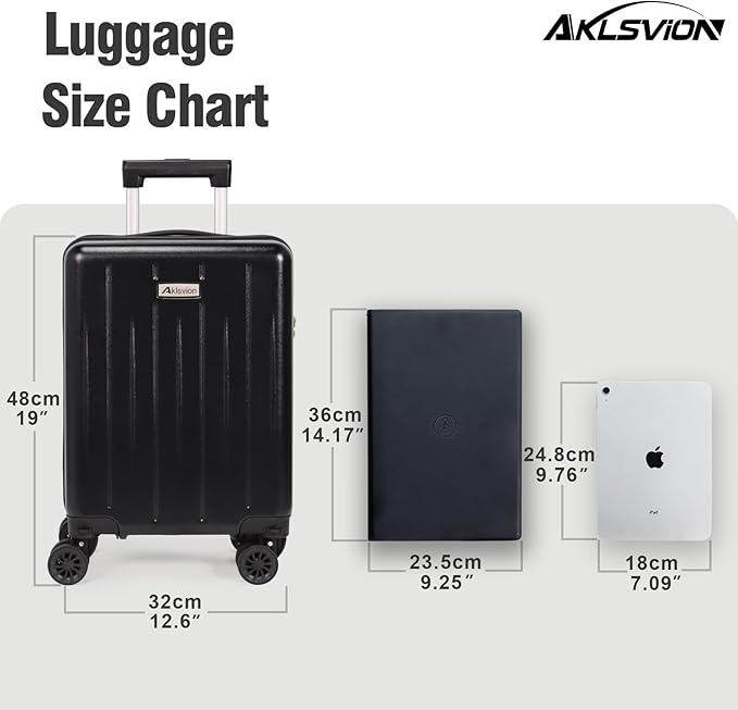18-inch Carry-on Boarding Luggage: Equipped with Movable Wheels, TSA Approved,Under the Seat, Hard Shell Construction, Lightweight Bag with Essential Accessories (Jet Black)