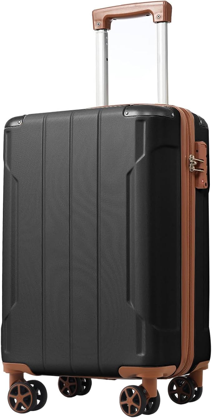 Merax Luggage Sets 3 Piece, Hardshell ABS Lightweight Durable Suitcases with Double Spinner Wheels, Black Brown, 20/24/28 Inch