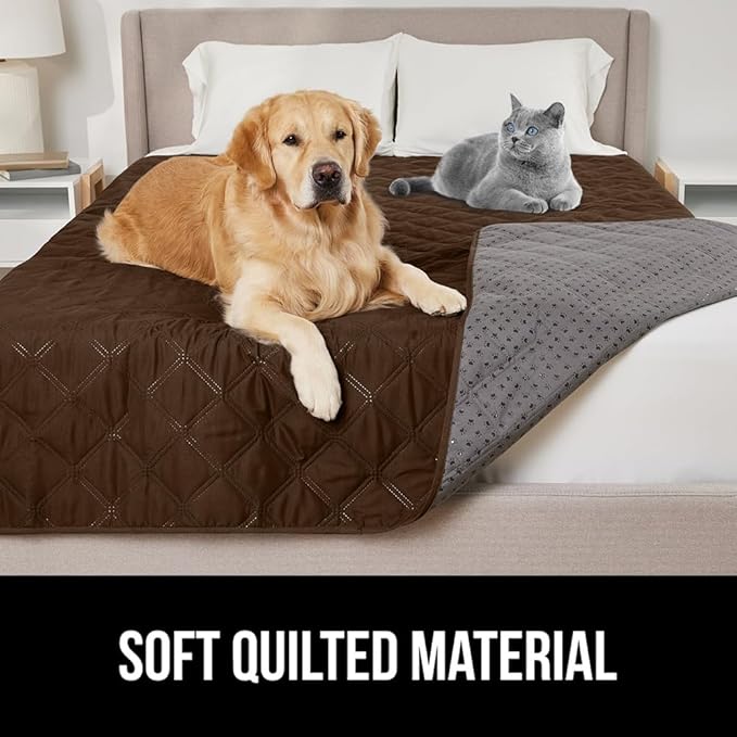 GORILLA GRIP Waterproof Bed Cover for Dogs, 82x68, Gripped Slip Resistant Backing, Leak Proof Washable Dog Blanket Covers Sofa, Couch, Sectional, Crate, Car, RV Seats, Pet Puppy Essentials, Brown