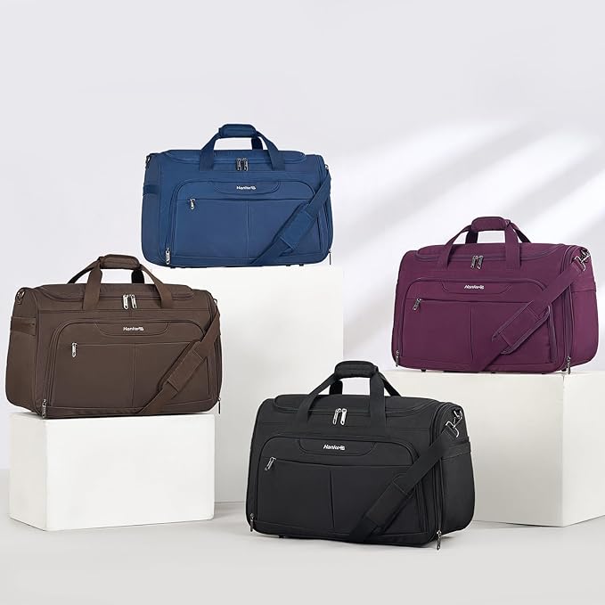 Hanke Carry On luggage Bags for Travel, Large Foldable Duffle Bag for Travel, Softside Lightweight Travel Bag Carry On Bags for Airplanes Women, Travel Tote Bags for Women Men.(Coffee)