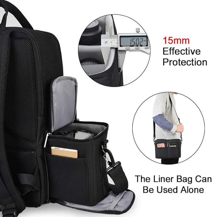 CADeN DSLR Camera Backpack Bag Waterproof Anti Theft with 15.6 inch Laptop Compartment, USB Charging Port, Tripod Holder, Rain Cover, Inner Case, Compatible for Sony Canon Nikon Olympus Black