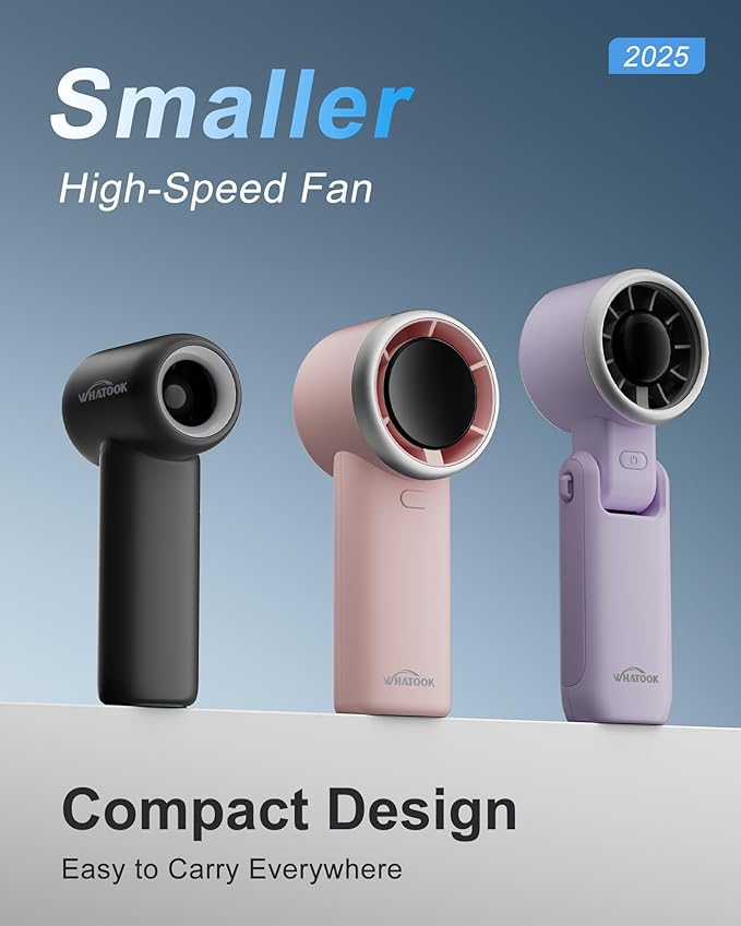 WHATOOK Mini Pocket Fan Portable Handheld Fans,3000mah Small Rechargeable Turbo Personal Fan Travel Essential Outdoor Activities Beach Vacations Camping Gifts for Women face makeup skincare (Black)