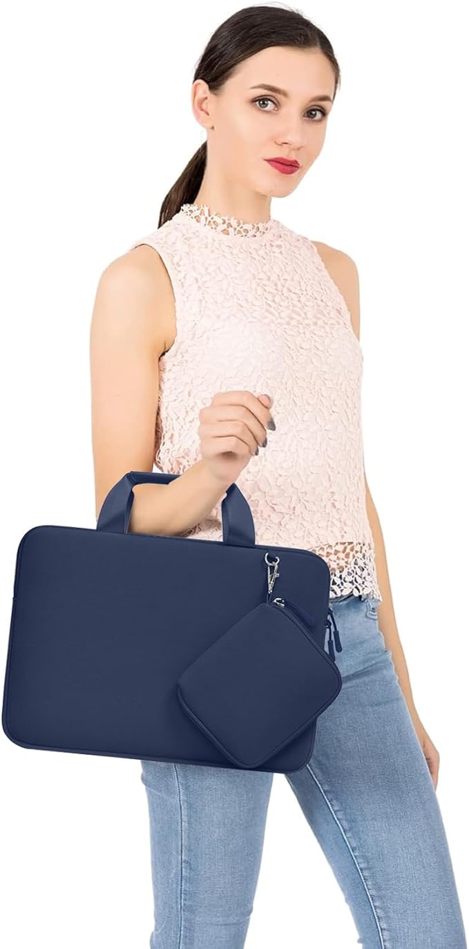 MOSISO Laptop Case 13.3 inch, 13-13.3 inch Laptop Sleeve Bag Compatible with MacBook Air/Pro 13 / Pro 14, HP Dell ASUS, Neoprene Carrying Computer Bag with Handle&Detachable Small Case, Navy Blue