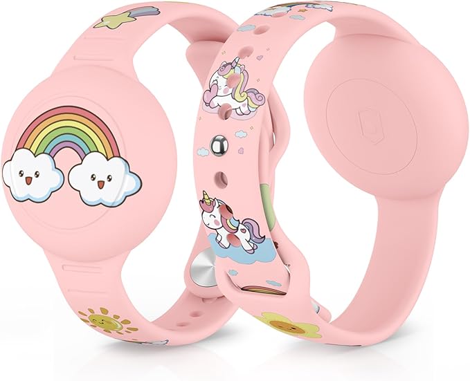 2 Pack Airtag Bracelets for Kids, Soft Silicone Waterproof Hidden Air tag Wristband - Adjustable GPS Tracker Holder Compatible with Apple Airtag Watch Band for Child, Boys, Girls (Pink+Lavender)