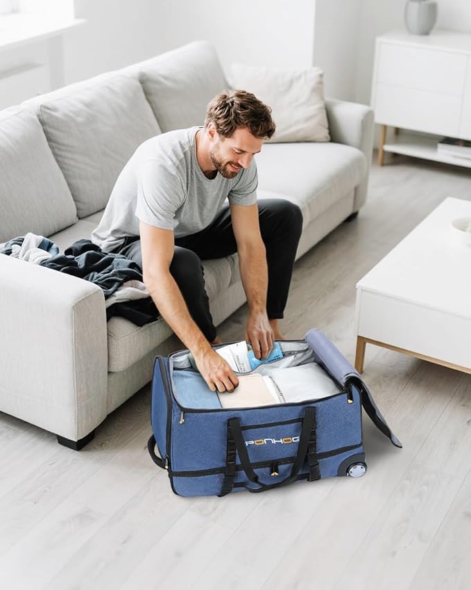 25 Inch Duffle Bag with Wheels for Men - Water Resistant Wheeled Duffle Bag for Weekend Travel & Overnight Trips, Blue