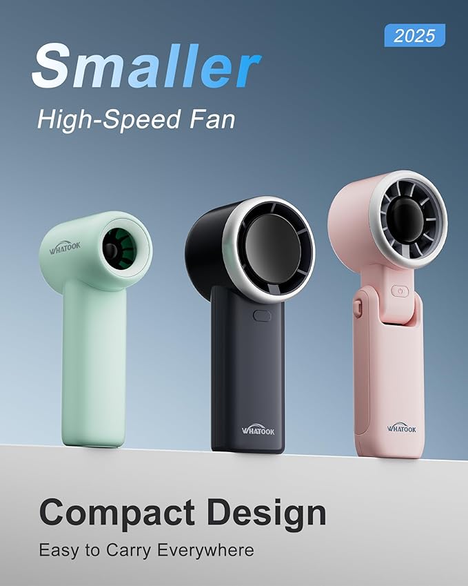 WHATOOK Mini Pocket Fan Portable Handheld Fans,3000mah Small Rechargeable Turbo Personal Fan Travel Essential Outdoor Activities Beach Vacations Camping Gifts for Women face makeup skincare (Green)