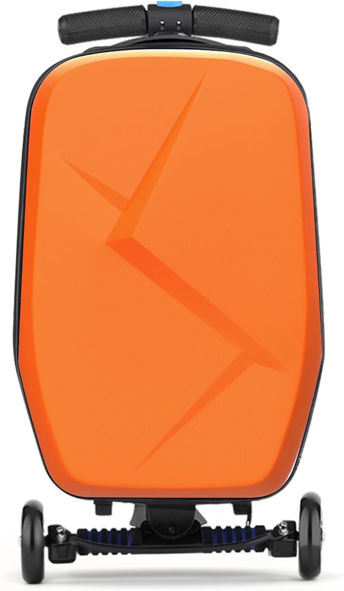 Scooter Luggage For Kids & Adults, Hardside Ride On Suitcase For Kids Ages 4-15 Multifunctional Lightweight Foldable Carry On Luggage With Wheels Ride On For Children Teenagers(Orange)