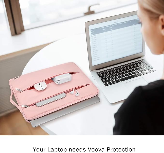 Voova 14 15 Inch Laptop Sleeve Case, Waterproof Computer Bag Cover Compatible with MacBook Air 15 M2/M3/M4 2022-2025, MacBook Pro 15, Hp chromebook 14, 14-15” Dell Lenovo Acer Asus, Pink
