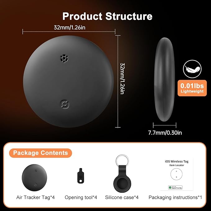 Air Tracker Tags-4 Pack, Bluetooth Tracker for Apple Find My, Item Locator Smart Tag Keys Finder Tracking Tags and Item Locator for Luggage Tracker, Bags, Kids, Pets, Wallet, Suitcase, Travel