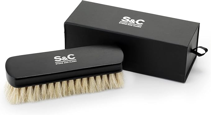 Premium Horsehair Shoe Polish Brush – Handcrafted Beechwood Shoe Brush for Shine and Buffing – Luxurious Shoe Shine Brush with Soft Horsehair Bristles (Black/White)