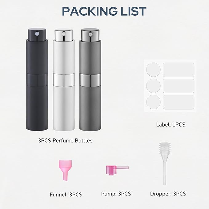 Perfume Atomizer Travel Bottle Refillable: Cologne Sprayer Portable for Men - Mini Spray Empty for Refill - 8ml Small Size Grey