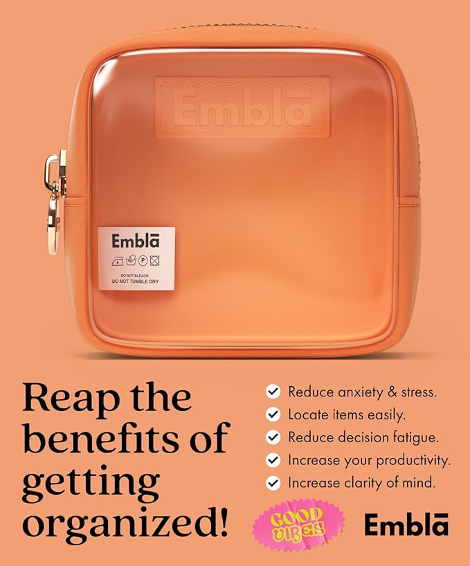 Embla London Makeup Bag Cosmetic Case, Clear Zipper Make Up Pouch and Toiletry Travel Tote, Cute Skincare Pouches for Women Girls, Preppy Purse Cosmetic Organizer, Mini Makeup Bags, Peach
