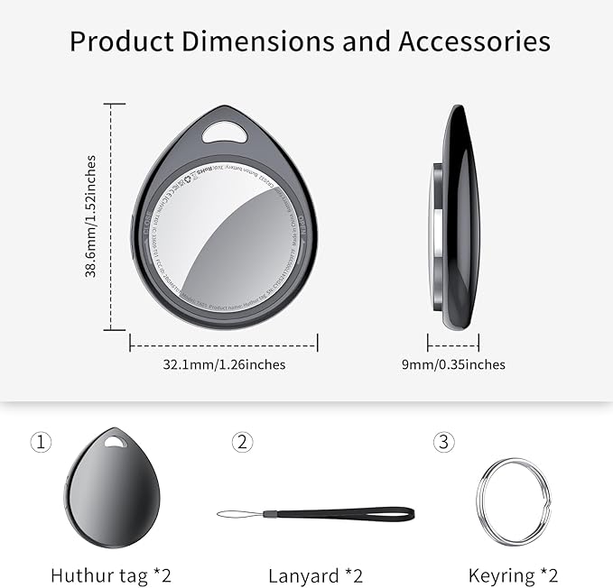 Tracker Tags-2 Pack Deep Black, 5.3 Bluetooth Tracker Work with Apple Find My (iOS Only), 100dB Sound, Smart Tag with Keychain/Lanyard, Item Finder for Luggage/Key/Suitcase, Replaceable Battery.