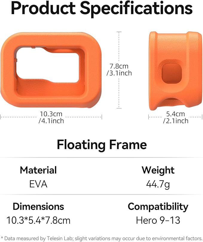 TELESIN Floaty Case for GoPro Hero 13/12/11/10/9 Black, Suitable for Snorkeling, Surfing, Water Skiing Wakeboarding Floating Protective Cage housing Shell Cover Action Camera Accessories