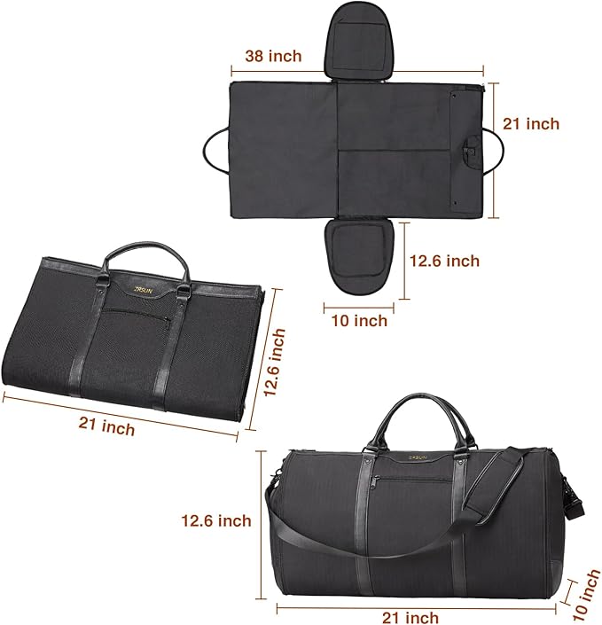 Garment Bag for Travel, Carry On Garment bag, Convertible Duffel Bag with Shoe Compartment, Perfect for Business Trips and Weekend Getaways, Black