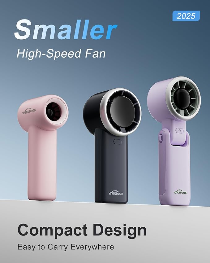 WHATOOK Mini Pocket Fan Portable Handheld Fans,3000mah Small Rechargeable Turbo Fan Personal Fan Travel Essential Outdoor Activities Beach Vacations Camping Gifts for Women face makeup skincare(Pink)