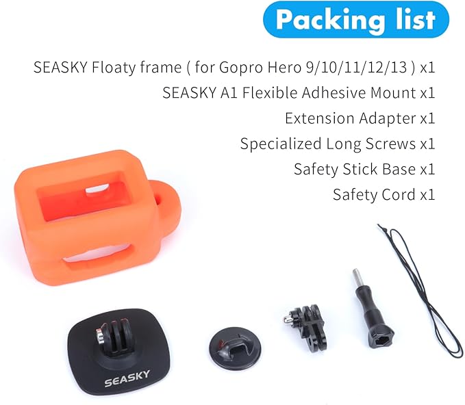 SEASKY Floating Floaty Protector Case & A1 Flexible Adhesive Mount Kit Accessories for Gopro Hero 13/12/11//10/9 Black Sports Action Camera
