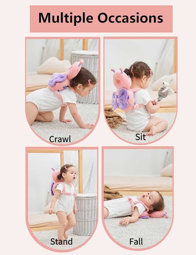 JunNeng Toddler Baby Head Protector Backpack for Toddler Walker with Knee Pads&Anti-Slip Socks, Butterfly