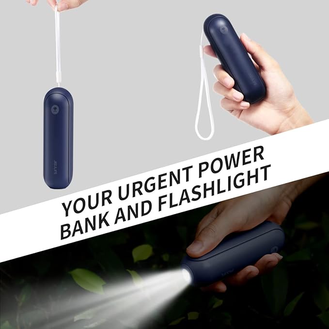 JISULIFE Portable Handheld Fan, Mini 3 In 1 with Rechargeable Battery, Personal Pocket Fan for Travel, Outdoor, USB Power Bank, Flashlight, Essential Ideal Gifts for Summer/Concert/Vacation - Blue