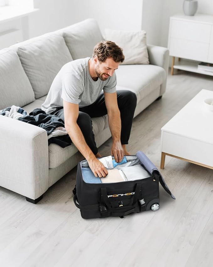 21 Inch Expandable Duffle Bag with Wheels for Men - Water Resistant Wheeled Duffle Bag for Weekend Travel & Overnight Trips,Black