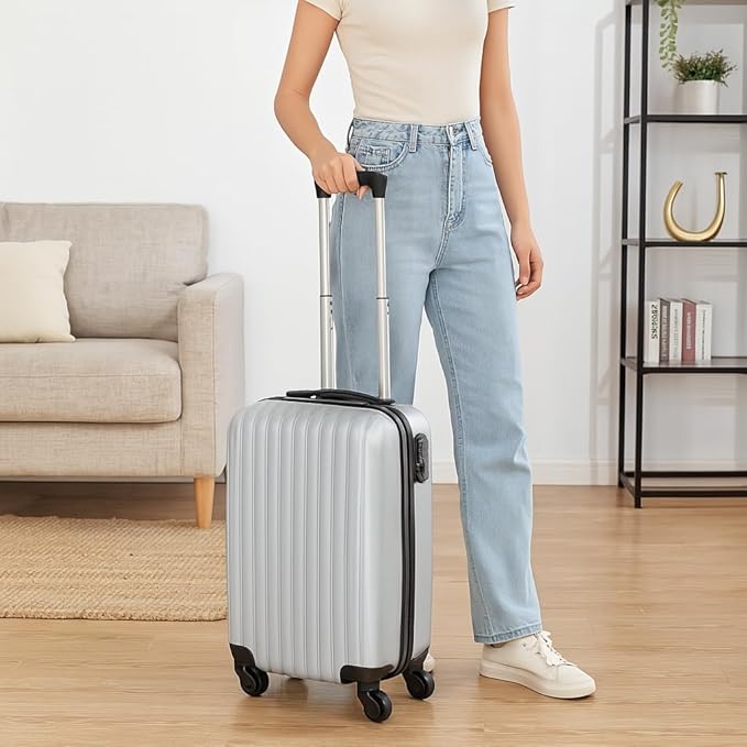 Karriage-Mate 20″ Hardside Carry-On Luggage – Lightweight & Durable Travel Suitcase with 360° Spinner Wheels, Telescopic Handle, Built in TSA Lock – Fits Cabin Size Overhead Bins (Silver)