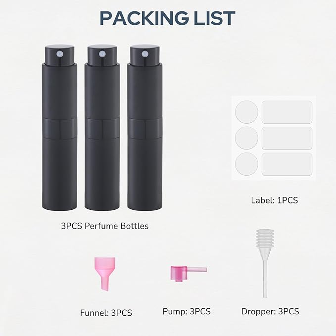 Perfume Atomizer Travel Bottle Refillable: Cologne Sprayer Portable for Men - Mini Spray Empty for Refill - 8ml Small Size Black