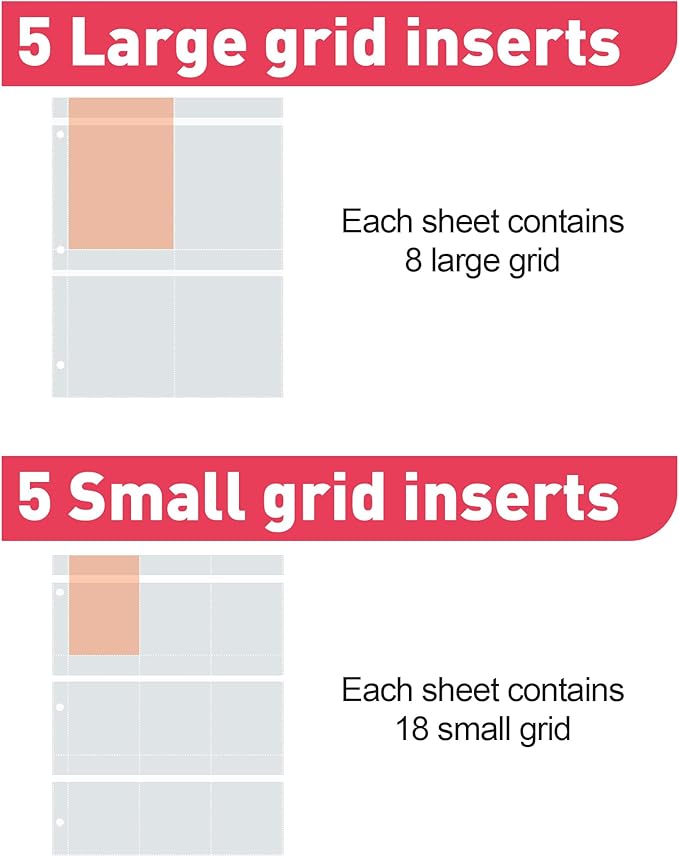 Refill Pages for the Jewelry Storage Book,Small-grid(Double-sided 9-grid),Large-grid(Double-sided 4-grid),5 sheets each,Jewelry Binder Refill Pages