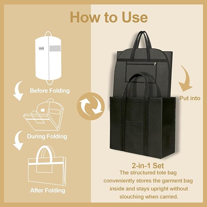 CYD Dress Storage Bags with Shoe Pockets and Scent Card, 54" Garment Bags for Hanging Clothes, Breathable Covers for Women’s Dresses, Coats and Occasionwear, Durable and Dustproof, Black, 2 Pack