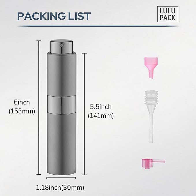 Perfume Atomizer Refillable Travel Bottle: Cologne Portable Sprayer for Men - Mini Spray Empty for Refill - 1oz Large Size Grey