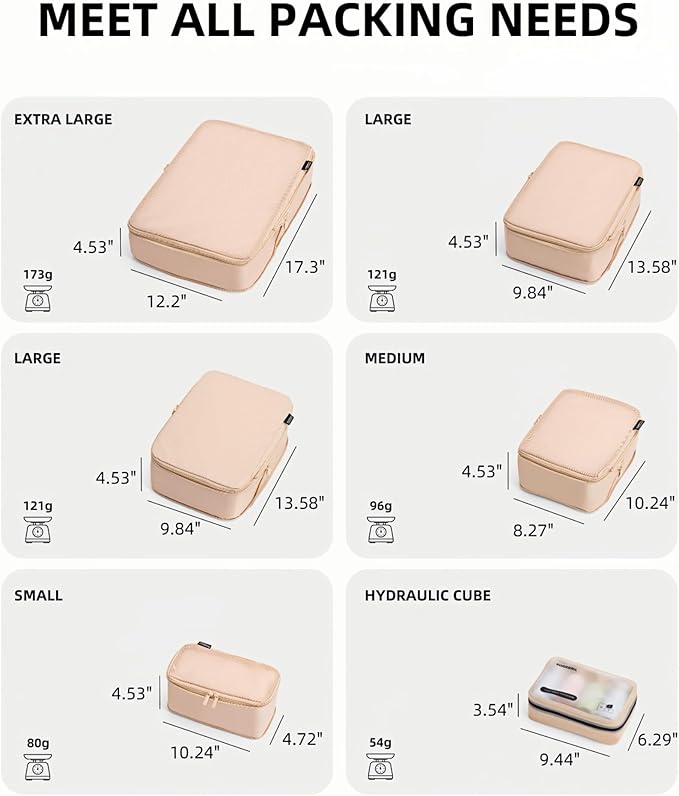 Compression Packing Cubes for Travel, 6-Piece Set (L/M/S), Double-Zip Luggage Organizers with Mesh Panels, Space-Saving Clothes Storage Bags for Suitcase & Carry-On (6 Pack, Mist Khaki)