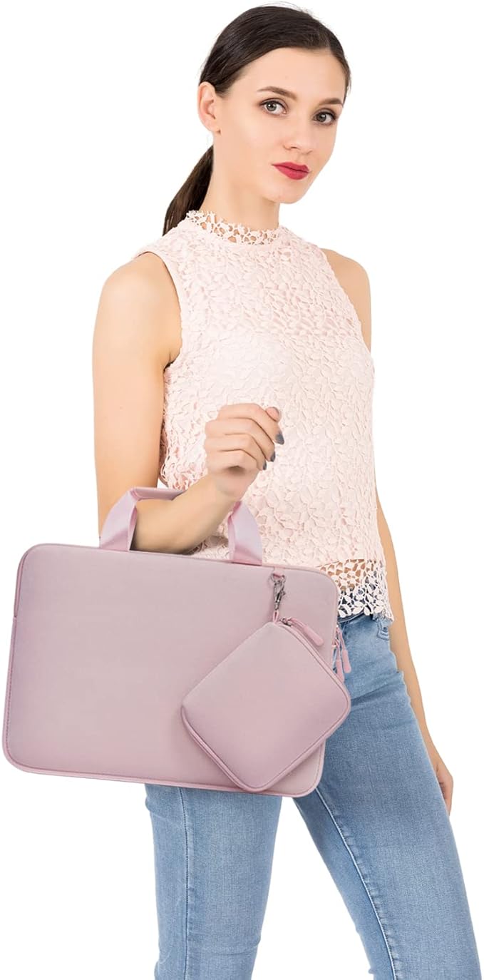 MOSISO Laptop Case 13.3 inch, 13-13.3 inch Laptop Sleeve Bag Compatible with MacBook Air/Pro 13 / Pro 14, HP Dell ASUS, Neoprene Carrying Computer Bag with Handle&Detachable Small Case, Pink