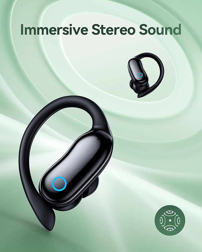 GNMN Active Noise Cancelling Ear Buds Wireless Earbuds 96hrs Playback Bluetooth Headphones Dual Battery Display Stereo Bass Earphones with Earhooks Microphone IPX7 Waterproof for Sports/Workout