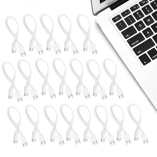 Smays Short 1ft USB C Cable 20-Pack Bulk, USB A to Type C Fast Charging Cord Multipack, White