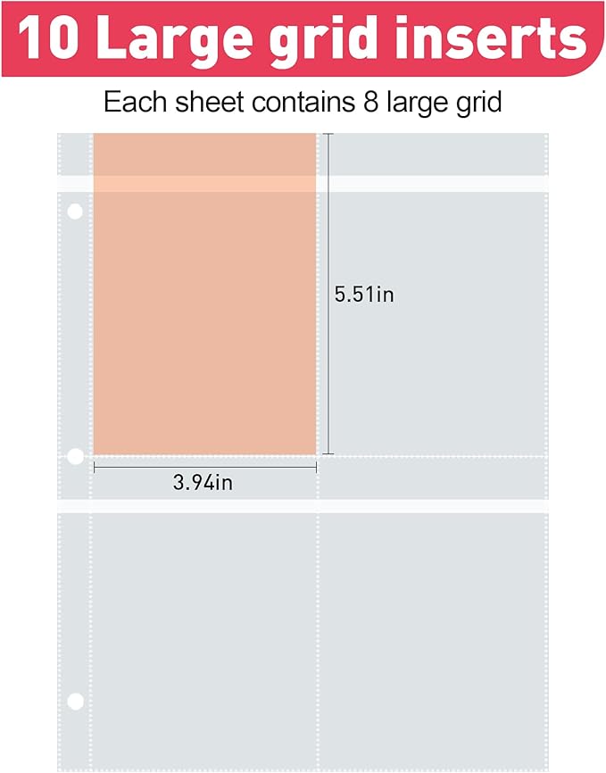 Refill Pages for the Jewelry Storage Book,Large-grid,Double-sided Four-grid,10 sheets,Jewelry Binder Refill Pages